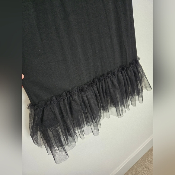 Astrid Black Elegant Slip Dress Spaghetti Strap Mesh  Hem | Size Small - Picture 3 of 5